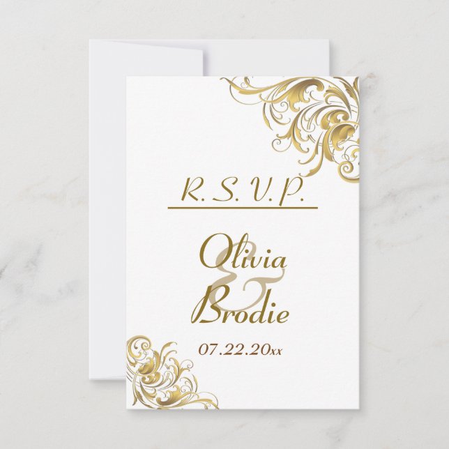 Cartão RSVP Casamento Dourado Elegante de Sujeiras (Frente)
