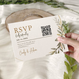 Cartão RSVP Casamento Dourado Elegante e Verde