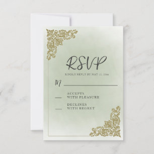 Cartão RSVP Casamento Dourado Elegante Vintage Sage