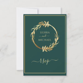 Cartão RSVP Casamento Dourado Emerald Green Eucalyptus Wreath