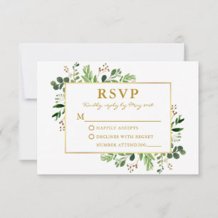 Cartão RSVP Casamento Dourado Eucalyptus