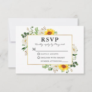 Cartão RSVP Casamento Dourado Floral Branco