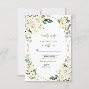 Cartão RSVP Casamento Dourado Floral Branco da Aquarela Encant