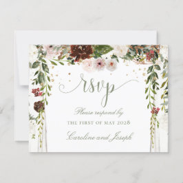 Cartão RSVP Casamento Dourado Floral Chuppah