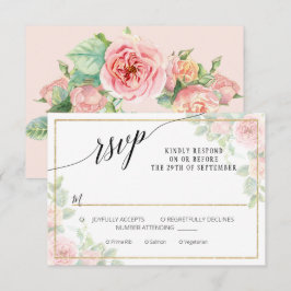 Cartão RSVP Casamento Dourado Floral de Watercolor Elegante Ro