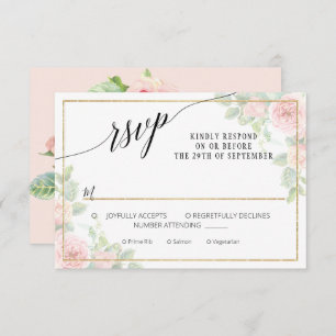 Cartão RSVP Casamento Dourado Floral de Watercolor Elegante Ro