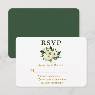 Cartão RSVP Casamento Dourado Floral Verde de Aquarela Elegant