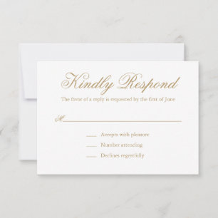 Cartão RSVP Casamento Dourado Formal Elegante Tradicional