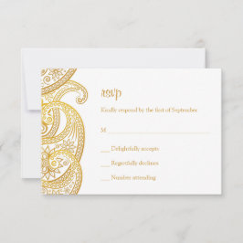 Cartão RSVP Casamento Dourado Hindu Paisley