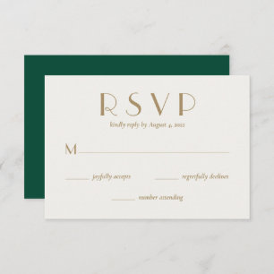 Cartão RSVP Casamento Dourado Mínimo e Moderno Emerald Green