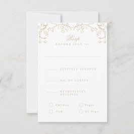 Cartão RSVP Casamento Dourado Romântico Chinoiserie Antiquado 