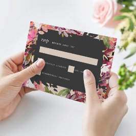 Cartão RSVP Casamento Dourado Rosa-Rosa-Quente-Buquê Romântico