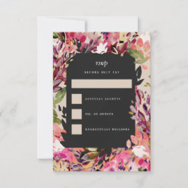 Cartão RSVP Casamento Dourado Rosa-Rosa-Quente-Buquê Romântico