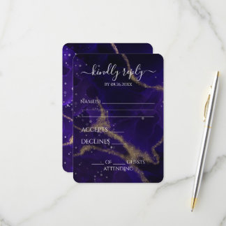 Cartão RSVP Casamento Dourado Roxo Fundo Personalizado