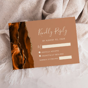 Cartão RSVP Casamento Dourado Terracotta de Agato Laranja Quei