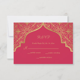 Cartão RSVP Casamento Dourado Vermelho Magenta Moderno