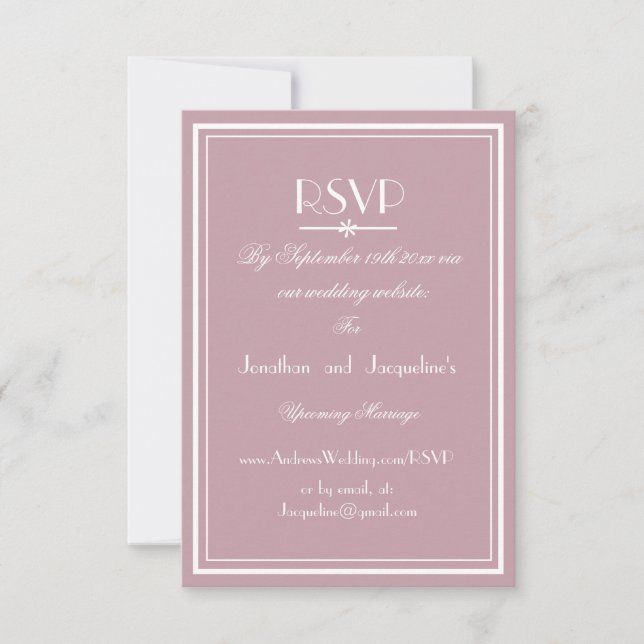 Cartão RSVP Casamento Dusty Pink Elegante Script Branco WS RSV (Frente)