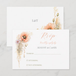 Cartão RSVP Casamento Editorial Elegante Poppy Blush Suave