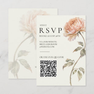 Cartão RSVP Casamento Editorial Moderno de Peônia em Pêssego E