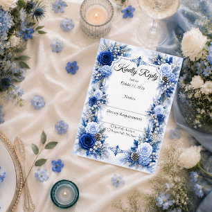Cartão RSVP Casamento Elegância Azul de Inverno Encantado
