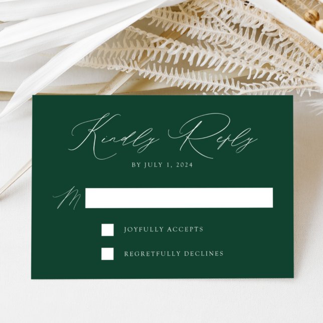 Cartão RSVP Casamento Elegância Moderna Verde (Criador carregado)