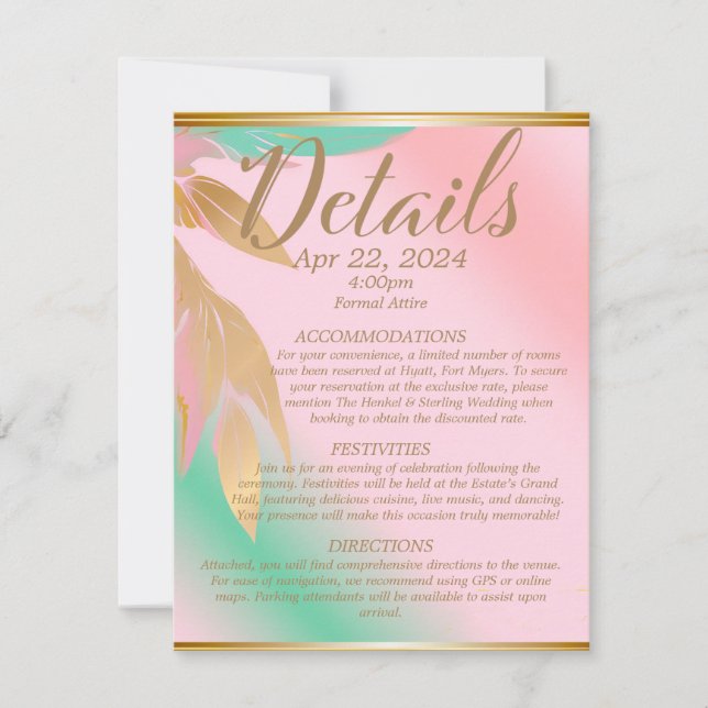 Cartão RSVP Casamento Elegante Abstrato Pastel Pink e Seafoam (Frente)