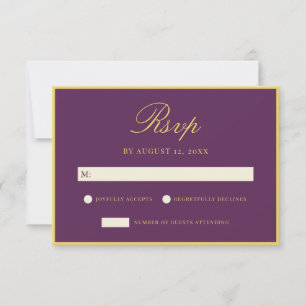 Cartão RSVP Casamento Elegante Ameixa e Amarelo Old Money