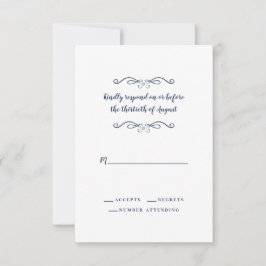 Cartão RSVP Casamento Elegante Azul Branco Clássico Minimalist