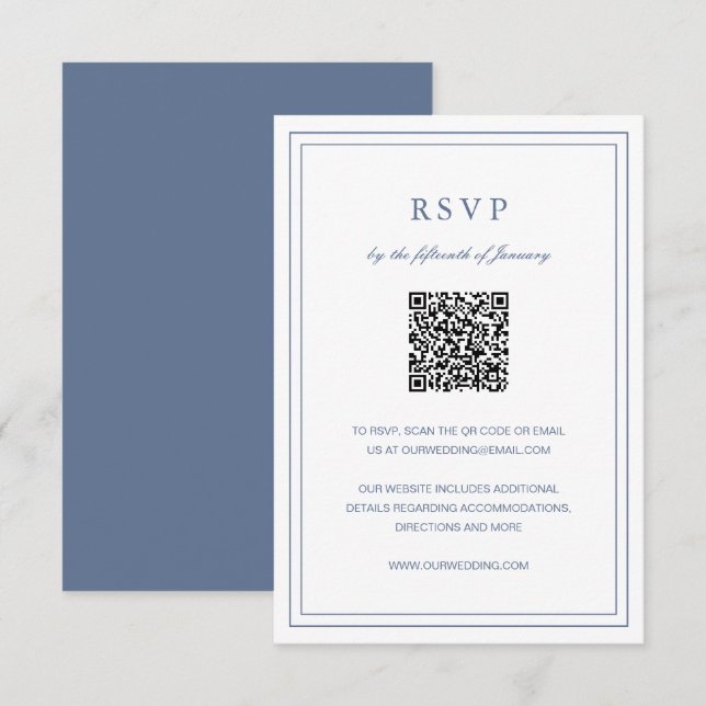 Cartão RSVP Casamento Elegante Azul Clássico (Frente/Verso)