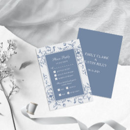 Cartão RSVP Casamento Elegante Azul-Dusty Floral