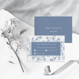 Cartão RSVP Casamento Elegante Azul-Dusty Floral