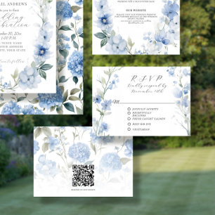 Cartão RSVP Casamento Elegante Azul Floral e Branco