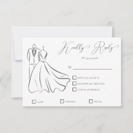 Cartão RSVP Casamento Elegante B&W Tux e Vestido Casamento For