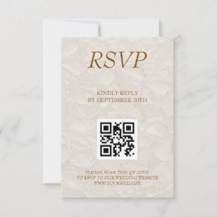 Cartão RSVP Casamento Elegante Beige Floral QR