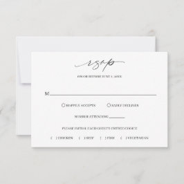 Cartão RSVP Casamento Elegante Branco e Negro Clássico