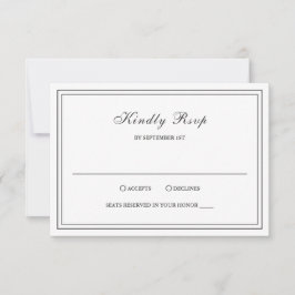 Cartão RSVP Casamento Elegante Branco e Negro Clássico
