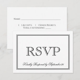 Cartão RSVP Casamento Elegante Branco e Preto Simples