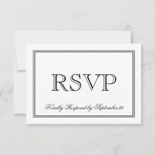 Cartão RSVP Casamento Elegante Branco e Preto Simples