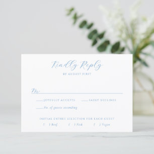 Cartão RSVP Casamento Elegante Chic de Azul e Branco à Beira-M