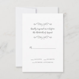 Cartão RSVP Casamento Elegante Cinza Branco Clássico Minimalis