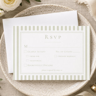 Cartão RSVP Casamento Elegante Clássico com Listras em Verde S
