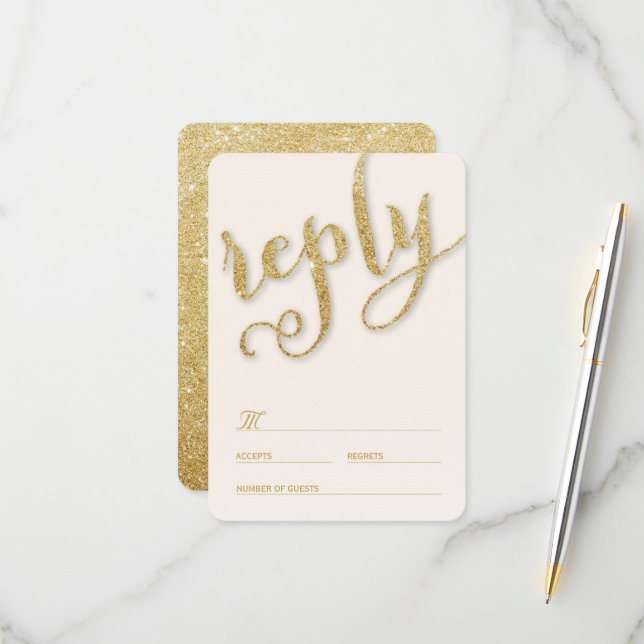 Cartão RSVP Casamento Elegante Clássico com Script Dourado Gli (Frente/Verso In Situ)