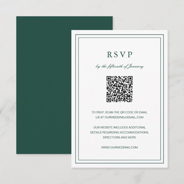 Cartão RSVP Casamento Elegante Clássico Emerald Verde (Frente/Verso)