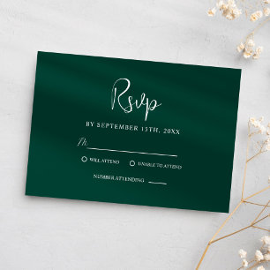 Cartão RSVP Casamento Elegante Clássico Moderno Emerald Green