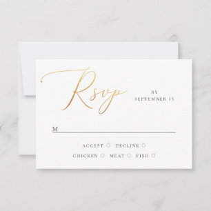 Cartão RSVP Casamento Elegante Clássico   Script Dourado forma