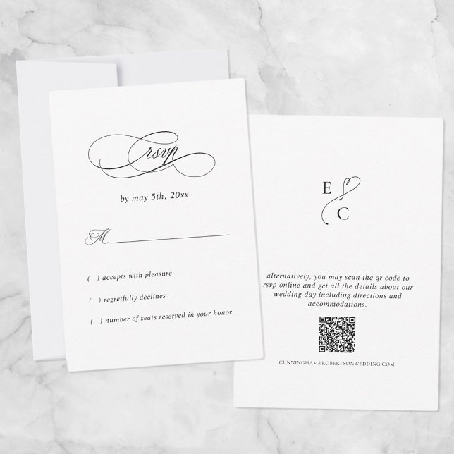 Cartão RSVP Casamento Elegante Código QR Monograma Simples Mod (Criador carregado)