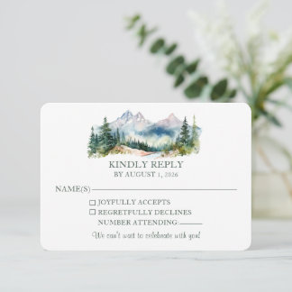 Cartão RSVP Casamento Elegante com Aquarela de Montanha