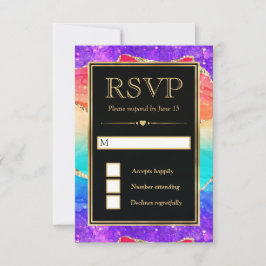 Cartão RSVP Casamento Elegante com Arco-Íris e Brilho de Ágata