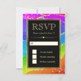 Cartão RSVP Casamento Elegante com Arco-íris Glitter Ágata e O