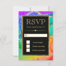 Cartão RSVP Casamento Elegante com Arco-íris Glitter Ágata e O